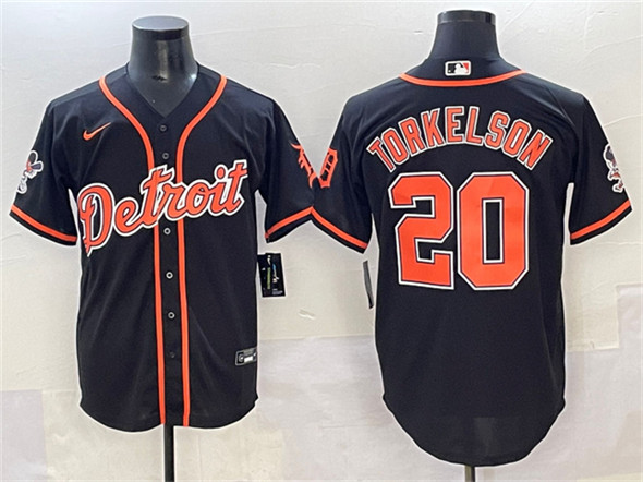 Detroit Tigers #20 Spencer Torkelson Black With Patch Cool Base Stitched Baseball Jersey
