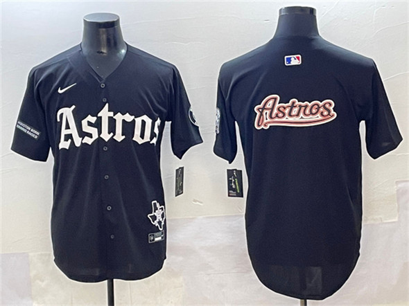 Houston Astros Team Big Logo Black Gothic 'Houston Born Barrio Raised' Limited Stitched Baseball Jersey