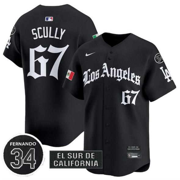 Los Angeles Dodgers #67 Vin Scully Black Mexico 2025 LA Gothic Style With Fernando Patch Vapor Premier Limited Stitched Baseball Jersey