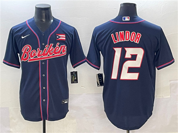 Puerto Rico Baseball #12 Francisco Lindor Navy 2023 World Baseball Classic Stitched Jersey
