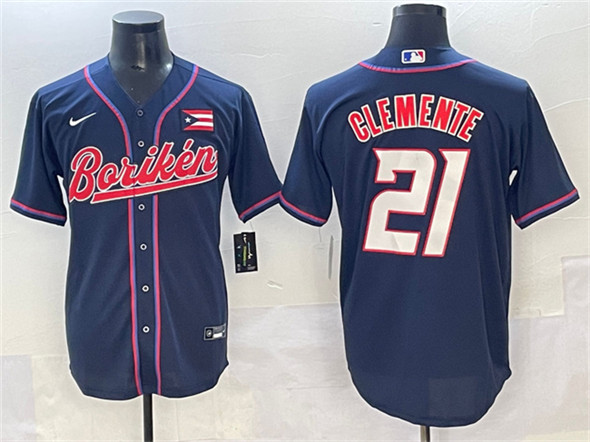 Puerto Rico Baseball #21 Roberto Clemente Navy 2023 World Baseball Classic Stitched Jersey