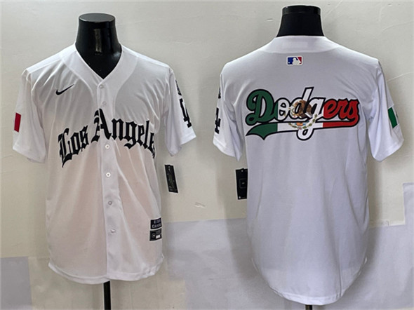 Los Angeles Dodgers Team Big Logo White Mexico 2025 LA Gothic Style With Fernando Patch Vapor Premier Limited Stitched Baseball Jersey