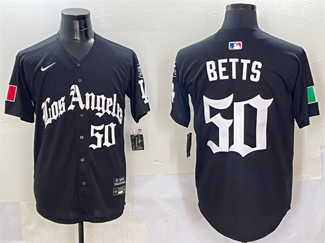 Los Angeles Dodgers #50 Mookie Betts Black Mexico 2025 LA Gothic Style With Fernando Patch Vapor Premier Limited Stitched Baseball Jersey