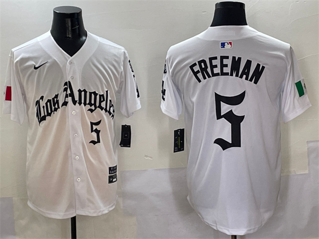 Los Angeles Dodgers #5 Freddie Freeman White Mexico 2025 LA Gothic Style With Fernando Patch Vapor Premier Limited Stitched Baseball Jersey
