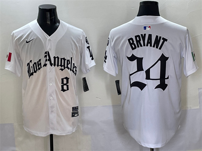 Los Angeles Dodgers Front #8 Back #24 Kobe Bryant White Mexico 2025 LA Gothic Style With Fernando Patch Vapor Premier Limited Stitched Baseball Jersey