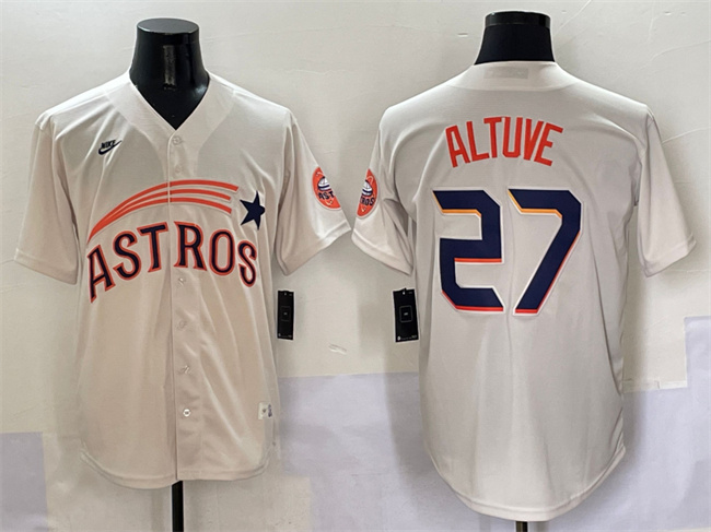 Houston Astros #27 Jose Altuve Cream Throwback Cooperstown Collection Limited Stitched Baseball Jersey