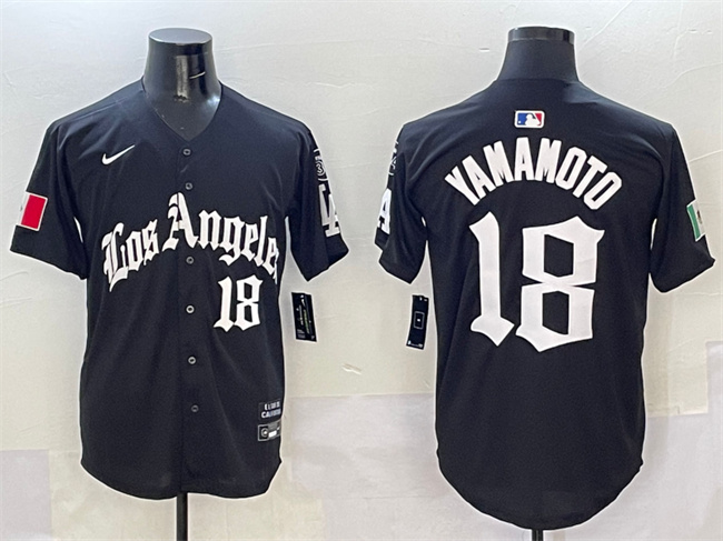 Los Angeles Dodgers #18 Yoshinobu Yamamoto Black Mexico 2025 LA Gothic Style With Fernando Patch Vapor Premier Limited Stitched Baseball Jersey