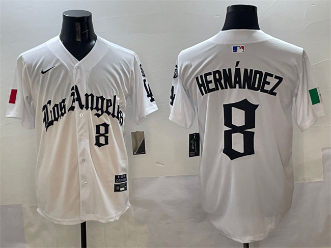 Los Angeles Dodgers #8 Enrique Hern??ndez White Mexico 2025 LA Gothic Style With Fernando Patch Vapor Premier Limited Stitched Baseball Jersey