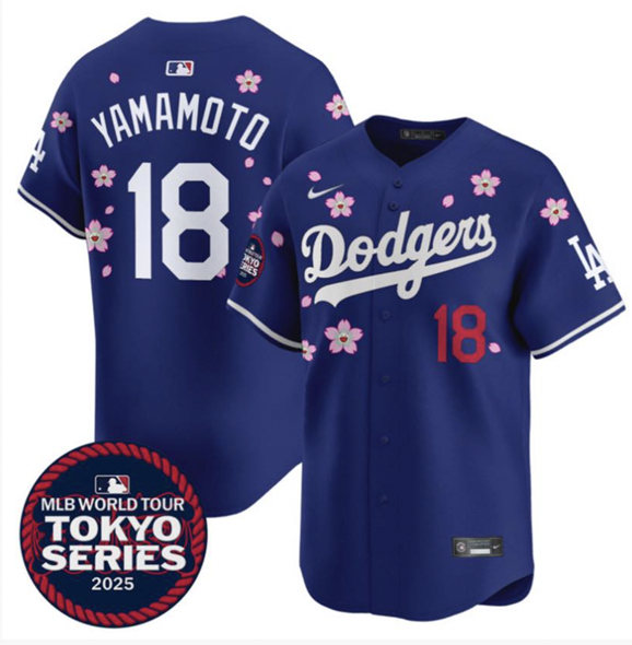 Los Angeles Dodgers #18 Yoshinobu Yamamoto Royal 2025 Tokyo Series Limited Stitched Baseball Jersey