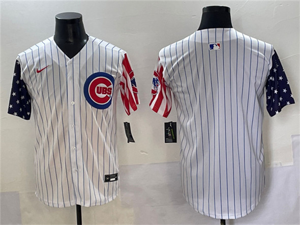 Chicago Cubs Blank White Pinstripe 2025 Independence Day Vapor Premier Limited Stitched Baseball Jersey