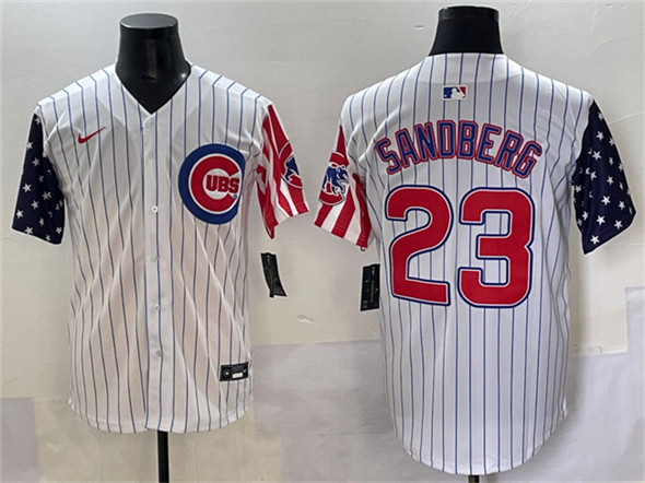Chicago Cubs #23 Ryne Sandberg White Pinstripe 2025 Independence Day Vapor Premier Limited Stitched Baseball Jersey
