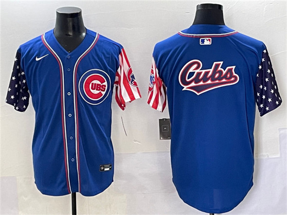 Chicago Cubs Team Big Logo Royal 2025 Independence Day Vapor Premier Limited Stitched Baseball Jersey
