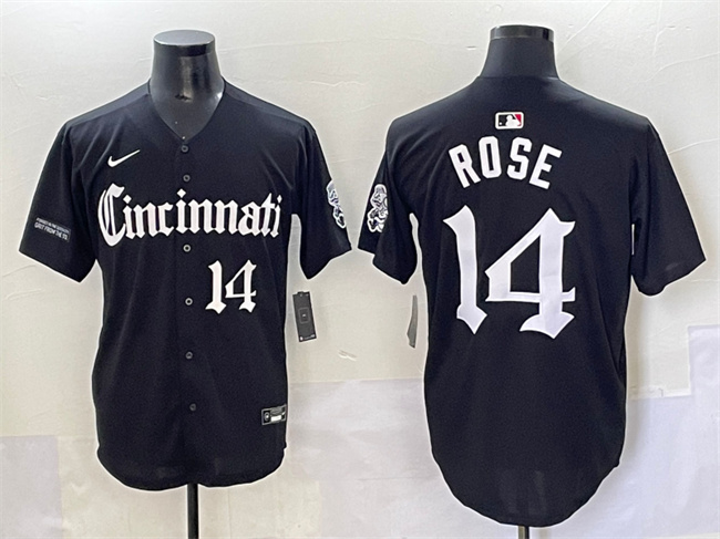 Cincinnati Reds #14 Pete Rose Black 'Gothic Queen City Edition' Vapor Premier Limited Stitched Baseball Jersey