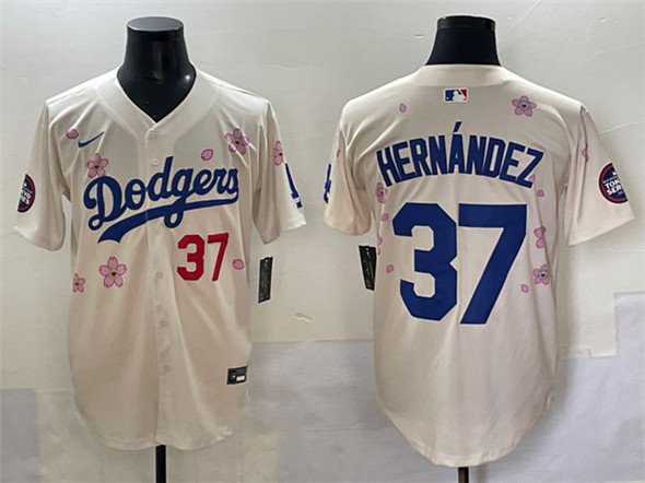 Los Angeles Dodgers #37 Teoscar Hern??ndez Cream 2025 Tokyo Series Limited Stitched Baseball Jersey