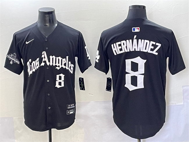Los Angeles Dodgers #8 Enrique Hern??ndez Black Mexico 2025 LA Gothic Style With 2024 World Series Champions Patch Vapor Premier Limited Stitched Baseball Jersey