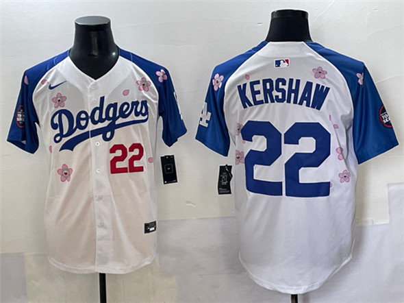 Los Angeles Dodgers #22 Clayton Kershaw White Royal 2025 Tokyo Series Limited Stitched Baseball Jersey
