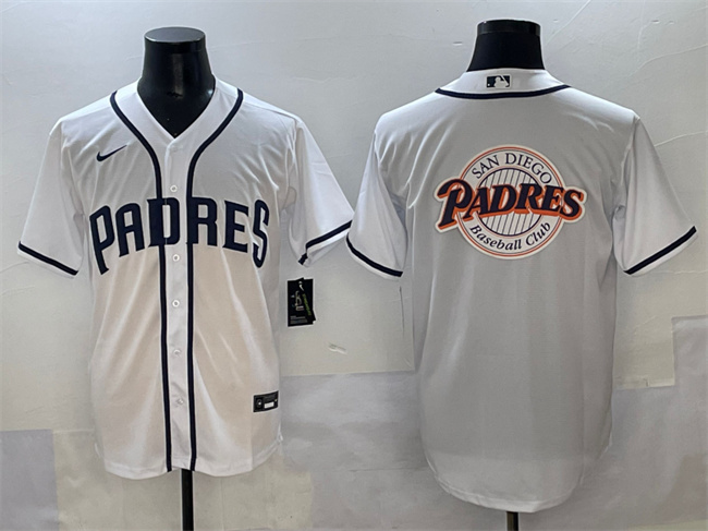 San Diego Padres Team Big Logo White Cool Base Stitched Baseball Jersey