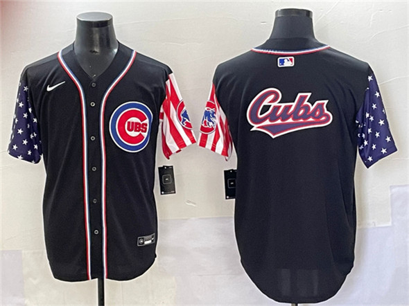 Chicago Cubs Team Big Logo Black 2025 Independence Day Vapor Premier Limited Stitched Baseball Jersey