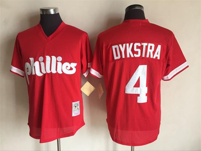 Philadelphia Phillies #4 Lenny Dykstra Mitchell and Ness Red 1991 Throwback Stitched MLB Jersey
