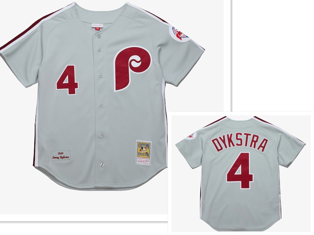 Philadelphia Phillies #4 Lenny Dykstra Mitchell and Ness Grey 1989 Throwback Stitched MLB Jersey