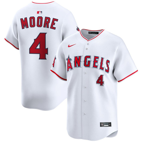 Los Angeles Angels #4 Christian Moore White Home Limited Stitched Baseball Jersey