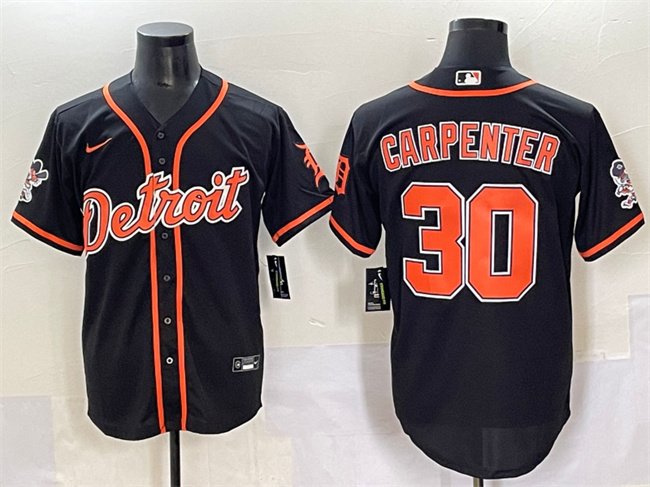 Detroit Tigers #30 Kerry Carpenter Black With Patch Cool Base Stitched Baseball Jersey