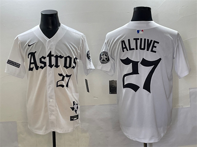 Houston Astros #27 Jose Altuve White Gothic 'Houston Born Barrio Raised' Limited Stitched Baseball Jersey