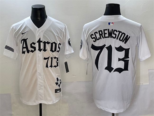 Houston Astros #713 Screwston White Gothic 'Houston Born Barrio Raised' Limited Stitched Baseball Jersey