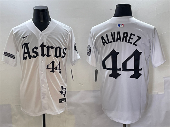 Houston Astros #44 Yordan Alvarez White Gothic 'Houston Born Barrio Raised' Limited Stitched Baseball Jersey