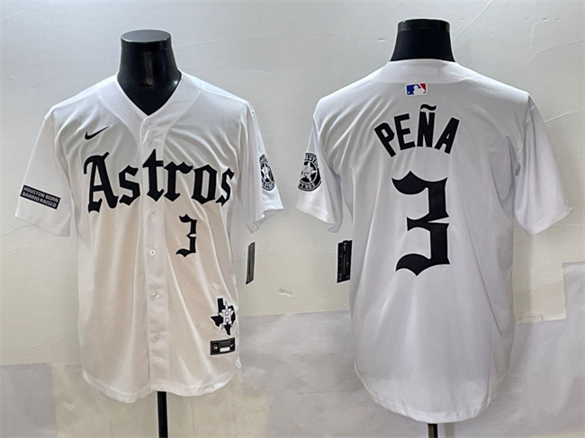 Houston Astros #3 Jeremy Pena White Gothic 'Houston Born Barrio Raised' Limited Stitched Baseball Jersey
