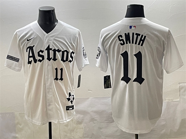 Houston Astros #11 Cam Smith White Gothic 'Houston Born Barrio Raised' Limited Stitched Baseball Jersey