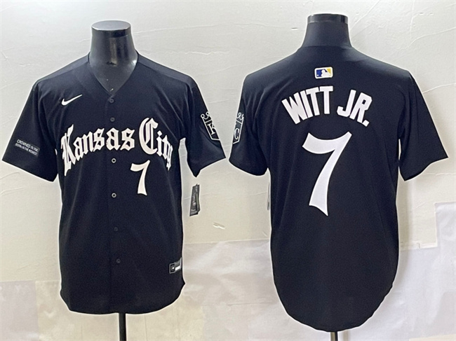 Kansas City Royals #7 Bobby Witt Jr. Black 'Gothic Crown Edition' Vapor Premier Limited Stitched Baseball Jersey