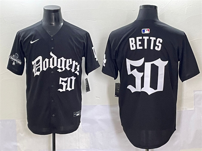 Los Angeles Dodgers #50 Mookie Betts Black 2025 LA Gothic Style With 2024 World Series Champions Patch Vapor Premier Limited Stitched Baseball Jersey