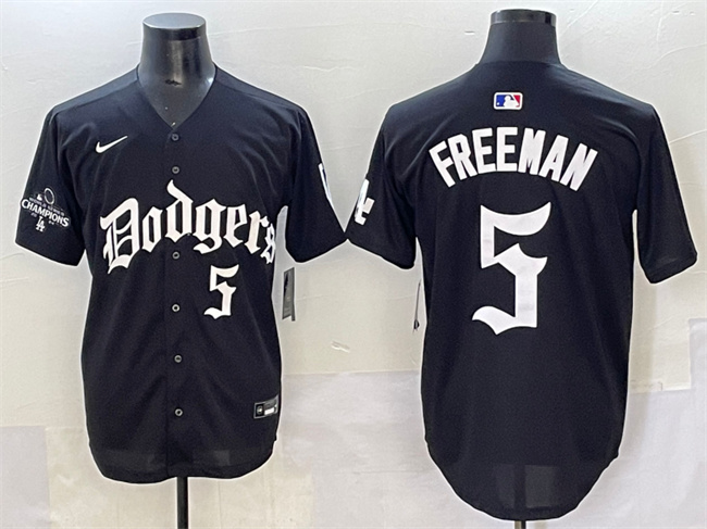 Los Angeles Dodgers #5 Freddie Freeman Black 2025 LA Gothic Style With 2024 World Series Champions Patch Vapor Premier Limited Stitched Baseball Jersey