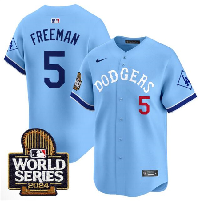 Los Angeles Dodgers #5 Freddie Freeman Blue With 2024 World Series Patch Vapor Premier Limited Stitched Baseball Jersey