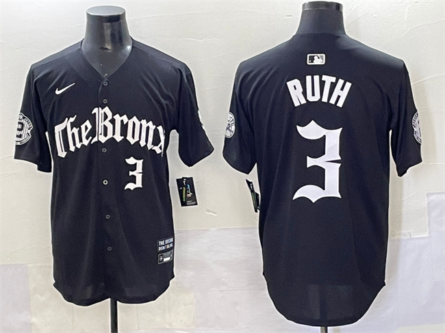 New York Yankees #3 Babe Ruth Black 'Gothic Legacy Edition' Vapor Premier Limited Stitched Baseball Jersey