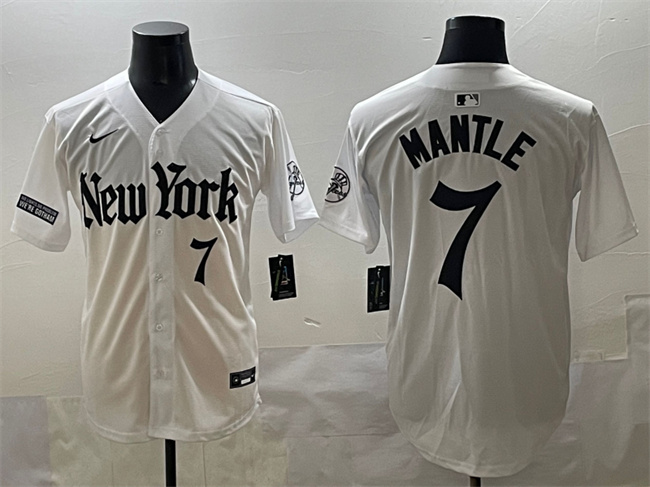 New York Yankees #7 Mickey Mantle White 'Gothic Legacy Edition' Vapor Premier Limited Stitched Baseball Jersey