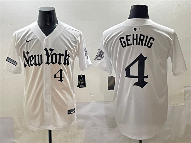 New York Yankees #4 Lou Gehrig White 'Gothic Legacy Edition' Vapor Premier Limited Stitched Baseball Jersey