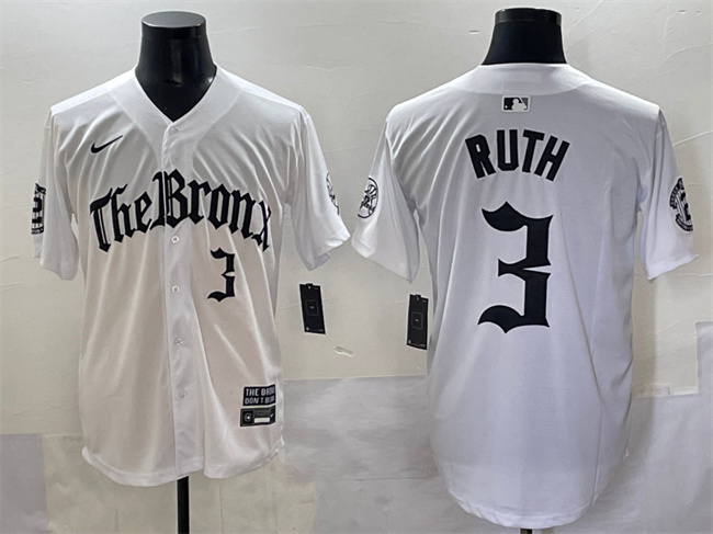 New York Yankees #3 Babe Ruth White 'Gothic Legacy Edition' Vapor Premier Limited Stitched Baseball Jersey