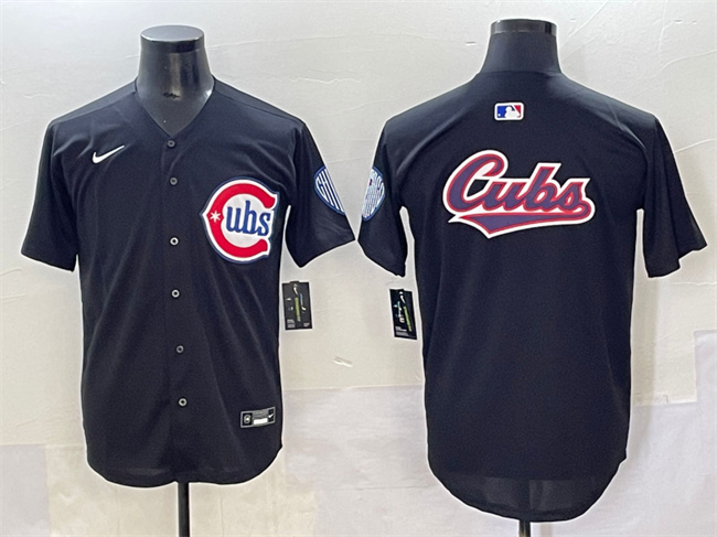 Chicago Cubs Team Big Logo Black Limited Stitched Baseball Jersey