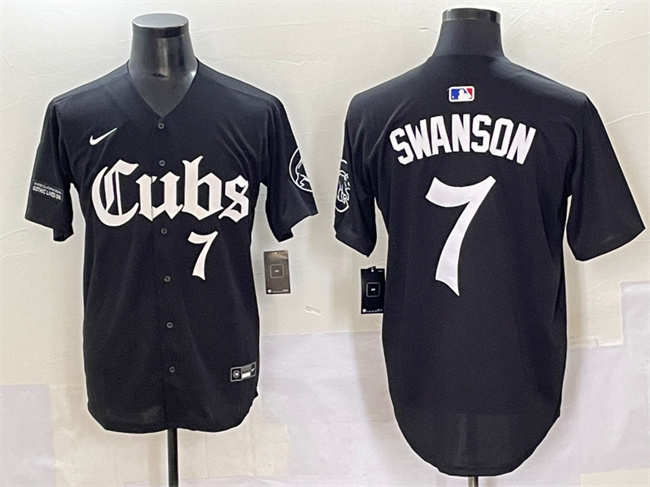 Chicago Cubs #7 Dansby Swanson Black 'Gothic North Side Edition' Vapor Premier Limited Stitched Baseball Jersey