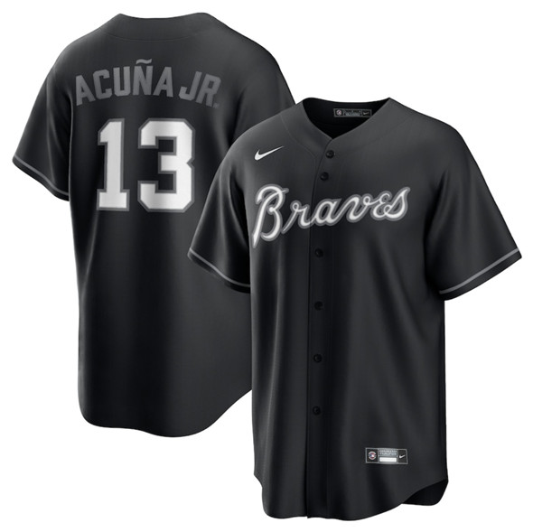 Atlanta Braves #13 Ronald Acuna Jr. Black Lights Out Limited Stitched Baseball Jersey