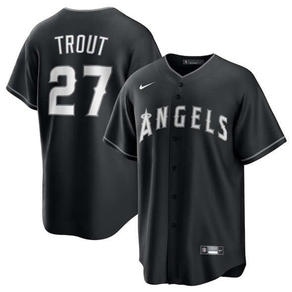 Los Angeles Angels #27 Mike Trout Black Lights Out Limited Stitched Baseball Jersey