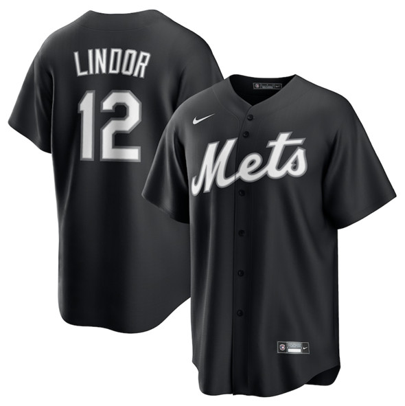 New York Mets #12 Francisco Lindor Black Lights Out Limited Stitched Baseball Jersey