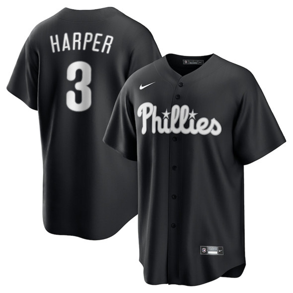 Philadelphia Phillies #3 Bryce Harper Black Lights Out Limited Stitched Baseball Jersey