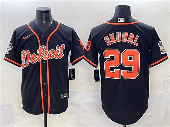 Detroit Tigers #29 Tarik Skubal Black With Patch Cool Base Stitched Baseball Jersey