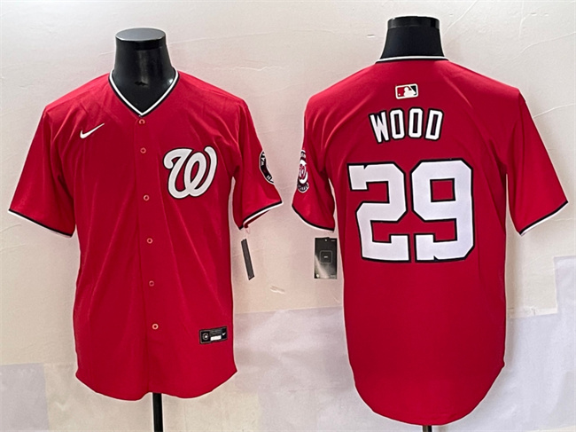 Washington Nationals #29 James Wood Red Limited Stitched Baseball Jersey