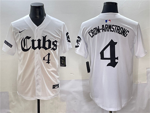 Chicago Cubs #4 Pete Crow-Armstrong White 'Gothic North Side Edition' Vapor Premier Limited Stitched Baseball Jersey
