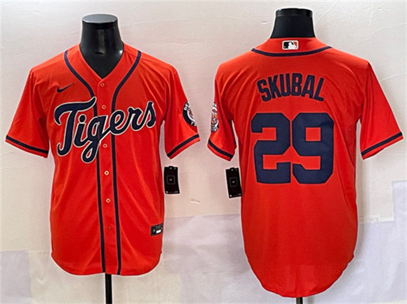 Detroit Tigers #29 Tarik Skubal Orange With Patch Cool Base Stitched Baseball Jersey