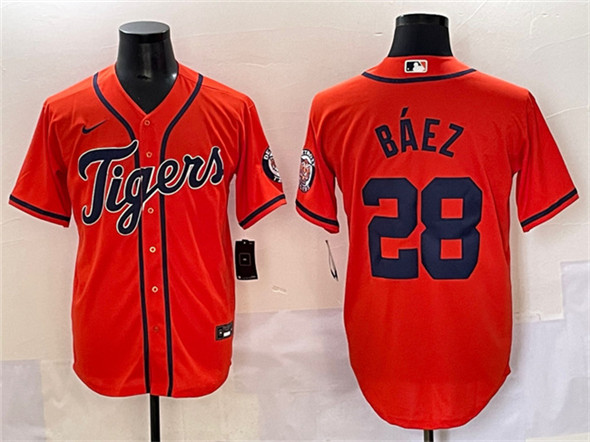 Detroit Tigers #28 Javier B??ez Orange With Patch Cool Base Stitched Baseball Jersey